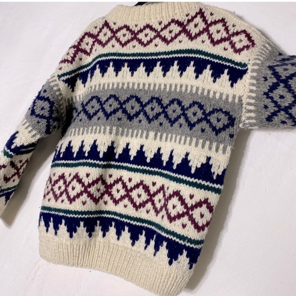 Sheep Landia Jacquard Crew Neck Wool Knit Sweater L - Picture 14 of 15